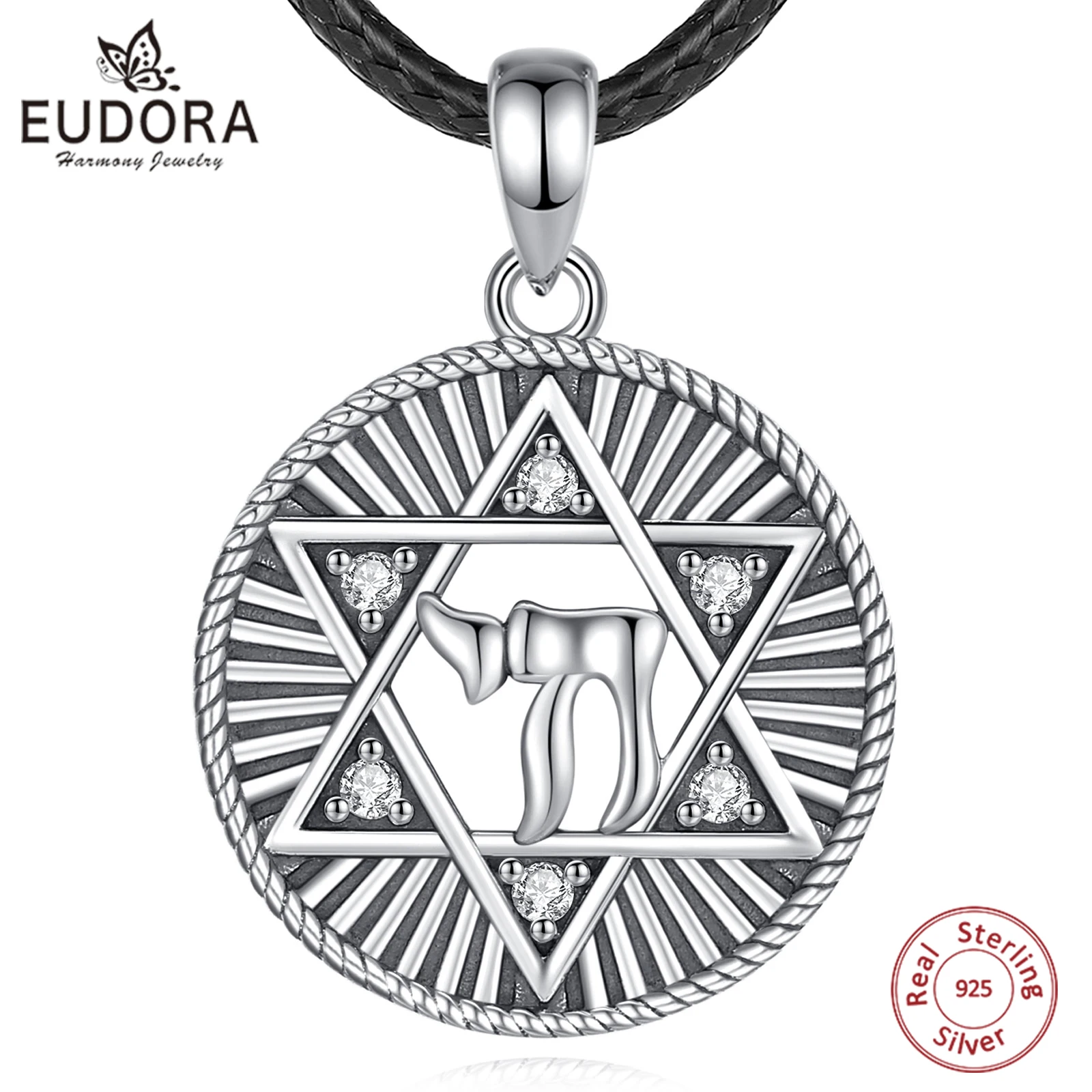 

Eudora 925 Sterling Silver Star of David Pendant for Women Man Vintage Hexagram Amulet YHWH Necklace Religion Jewelry Party Gift