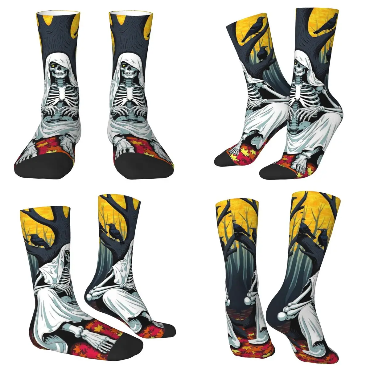 All Seasons Crew Stockings Halloween Skull Under A Tree Socks Harajuku Long Socks for Men Women Valentine's Day Gifts