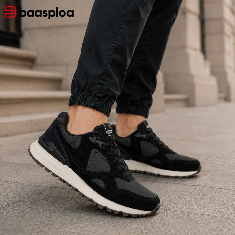 Baasploa Men Casual Sneakers Leather Fashion Trainers Daily Wear Lifestyle Shoes for Men New Comfortable Sport Shoes Non-Slip