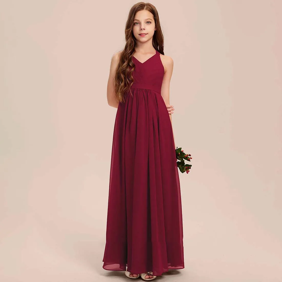 Yzymanual room Chiffon Junior Brautjungfer kleid A-Linie V-Ausschnitt bodenlang 2-15t