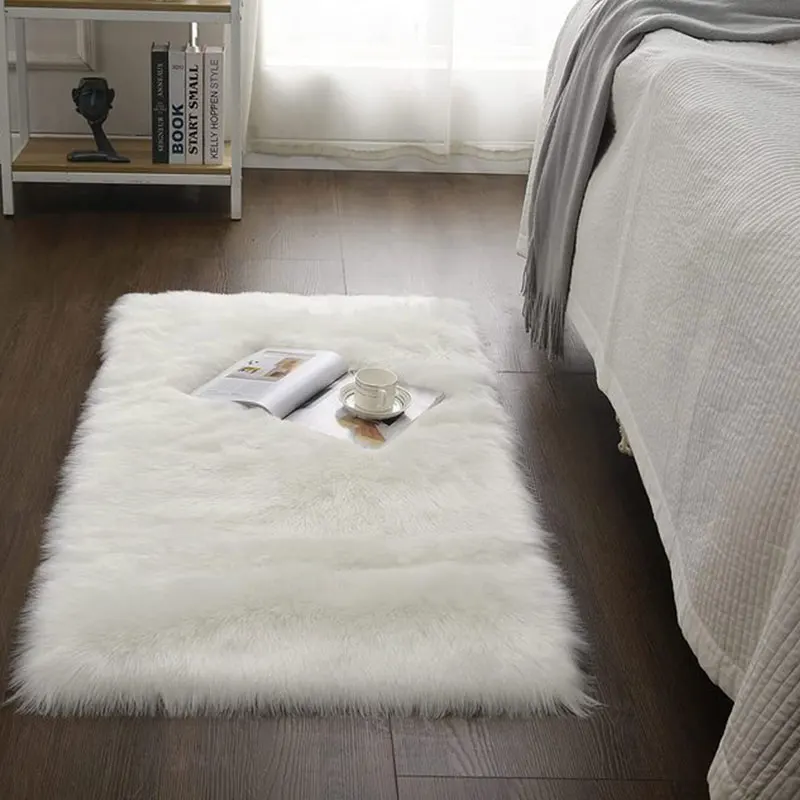 Soft Bedroom Wool Rug Fluffy Washble Kids Room Floor Foot Furry Mat Home Decor Hairy Bedside Area Rug for Living Room Fur carpet