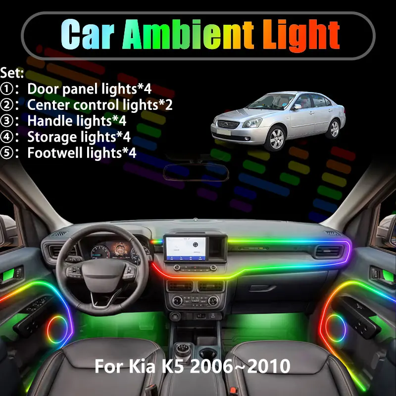 Для Kia K5 2006-2010, MG MK2 Magentis 2007, 2/18 в 1, светодиодная подсветка салона автомобиля, светодиодные лампы для багажника, USB RGB, комплект с эффектом потока света.