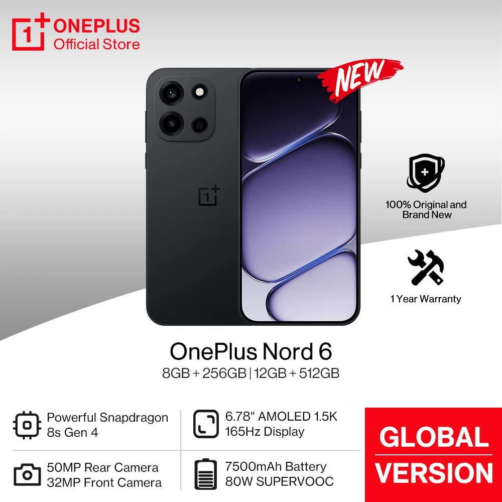 World Premiere OnePlus Nord 6 Global Version Smartphone 165Hz 1.5K AMOLED Display Snapdragon 8s Gen 4 50MP Sony Main Camera