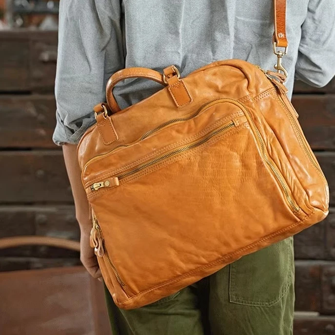 Valigette tote in pelle di mucca vintage in stile americano Borsa a tracolla multifunzionale da uomo