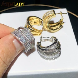 Luxury Bling 5A Cubic Zirconia Rectangle CZ Circle Hoop Earring Classic Trendy Geometric Women Ice Out Jewelry