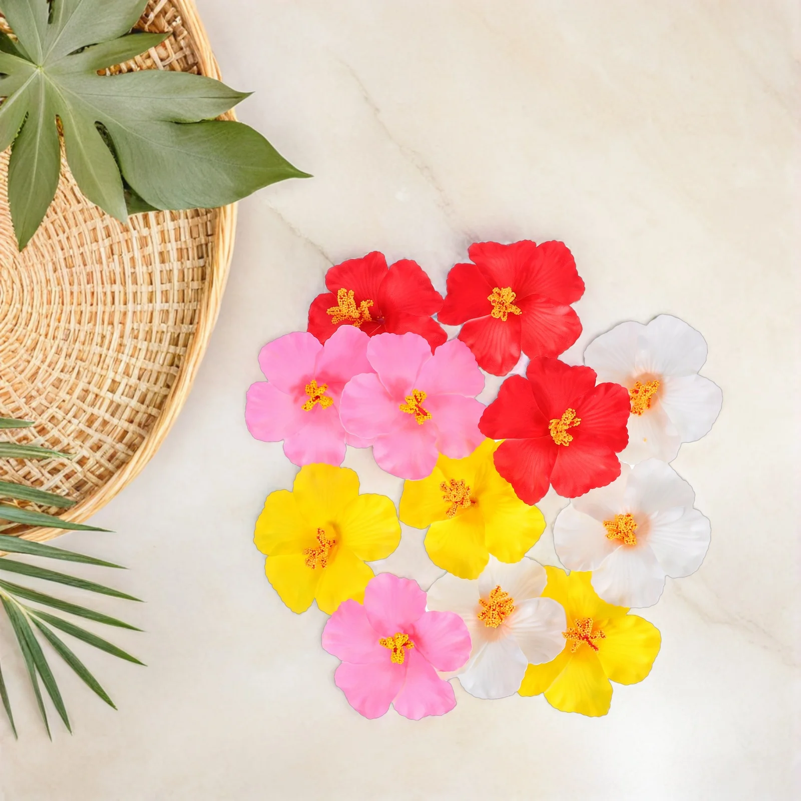 

12Pcs Hawaiian Hibiscus Flowers Artificial Summer Party Decoration Tropical Faux Flowers Table Centerpiece Luau Decor