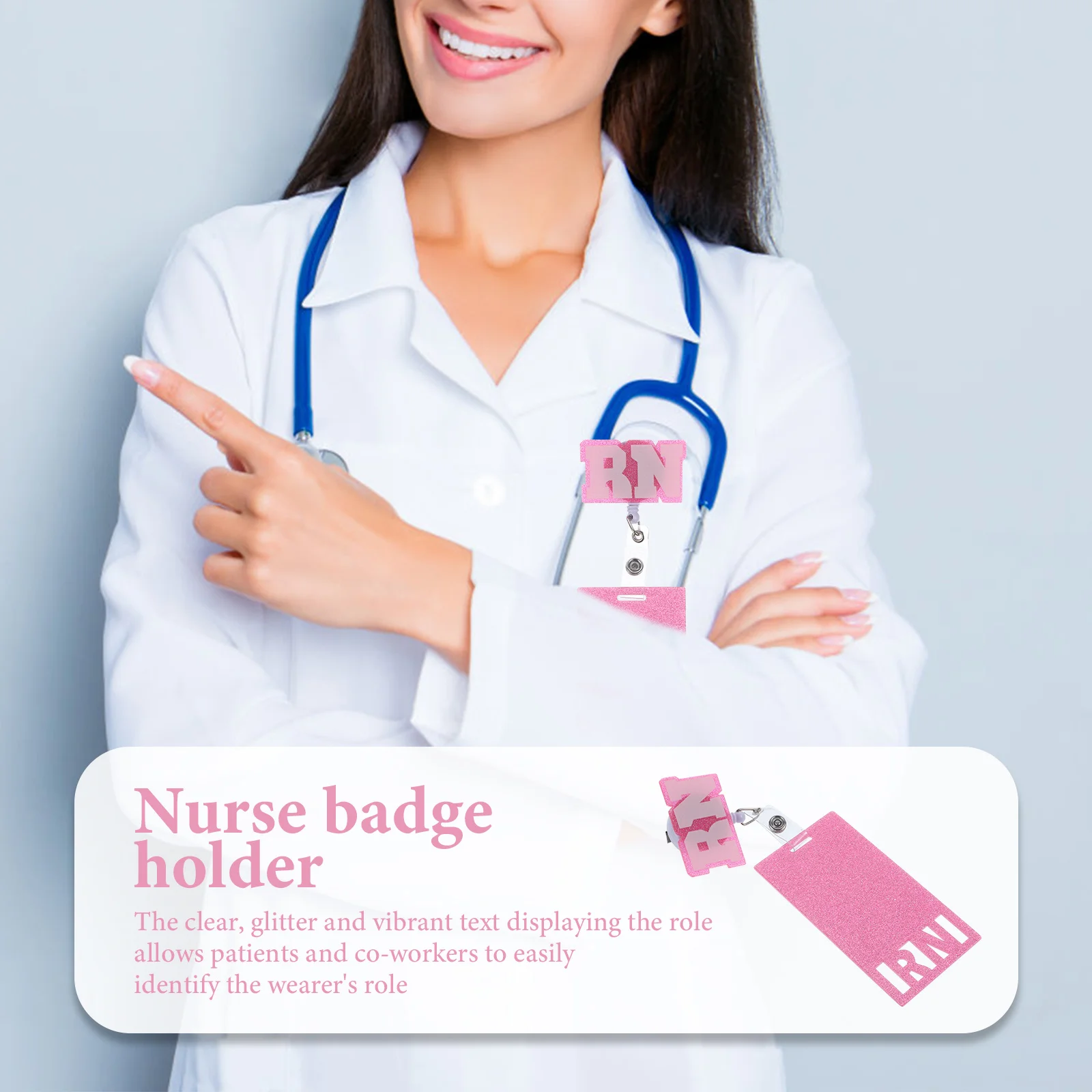 

Acrylic Badge Holder with Belt Clip Glitter Design for Women Retractable Badge Reel for Nursing Seminar Concert Use