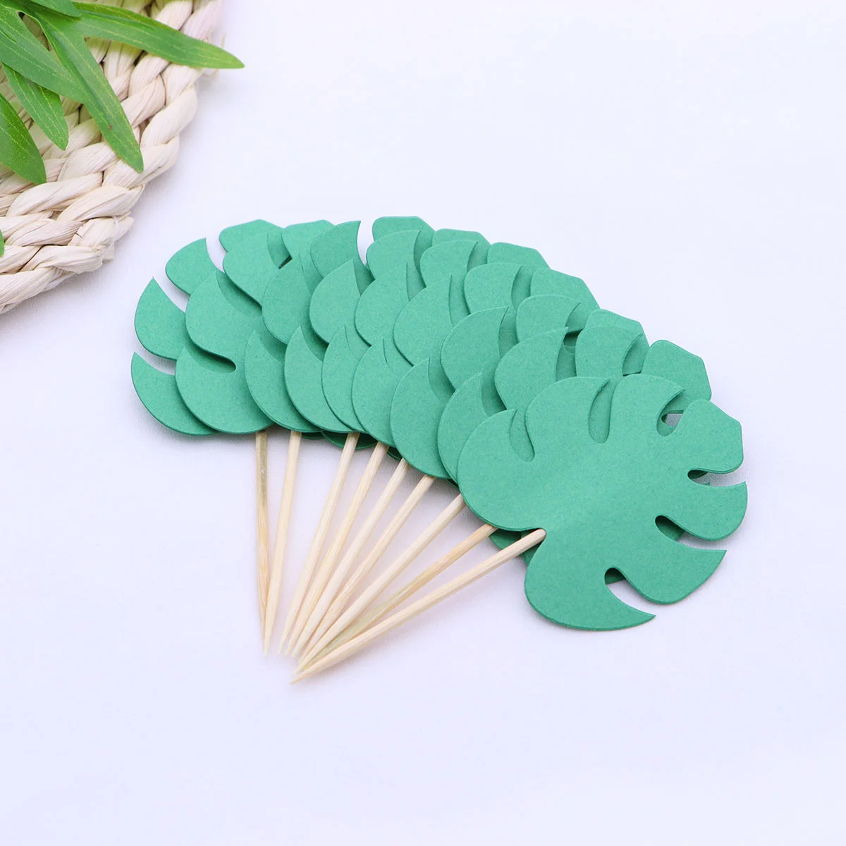 20pcs Monstera Leaf Cake Toppers Tropical Palm Leaves Cupcake Topper Hawaiian Luau Party Decoration (Deep Green)