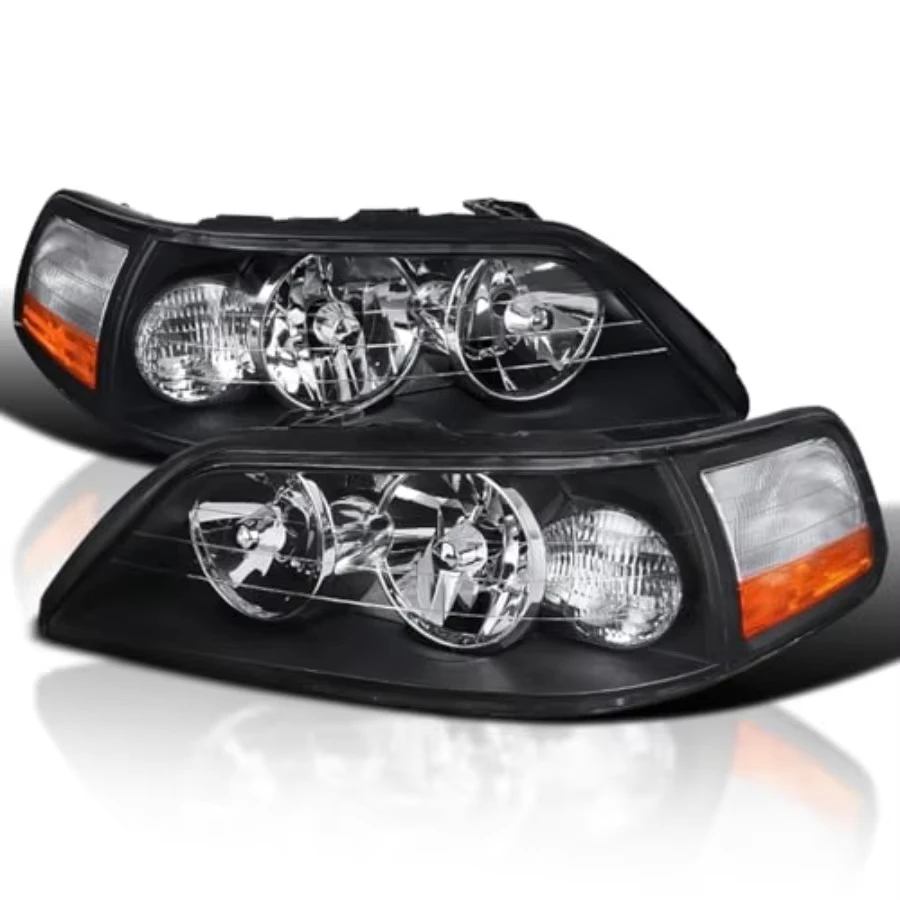 Black Headlights for 2005-2011 Lincoln Town Car Left and Right Pair ABS Plastic Matte Black Finish Direct Fit Replacement