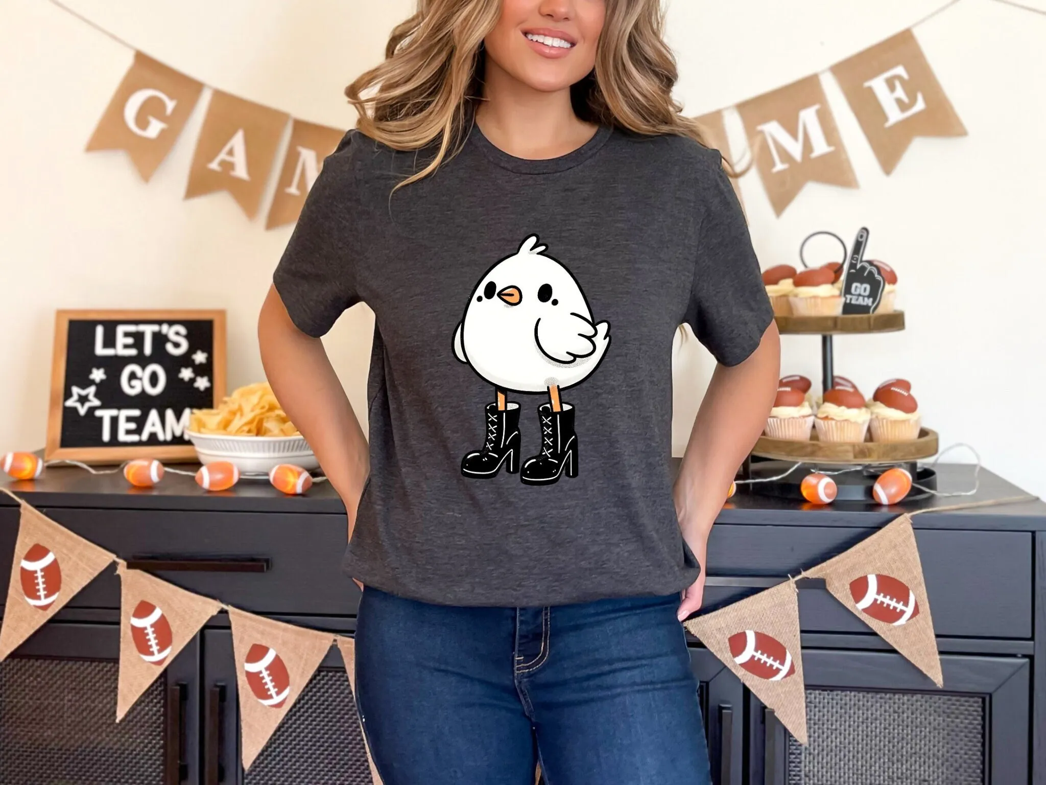 Fashionable Cartoon Bird T Shirt Cute in High Heeled Boots Cotton Top Casual Wear Unique Idea