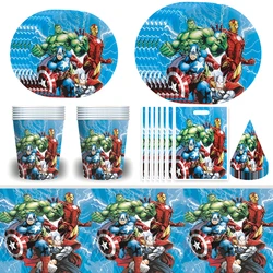 Marvel Avenger SuperHero Theme Supplies Birthday Party Decorations The Avengers Tableware Tablecloth Plates Paper Cup Napkins