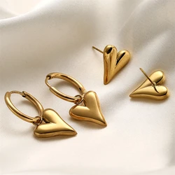 ZAKOL Loving Heart Stainless Steel Earrings For Women Girls Gold Color Charms Occident Metal Ears Accessories Jewelry Gifts