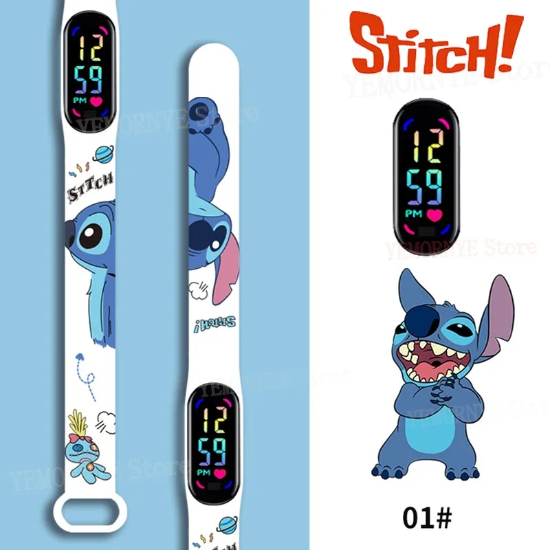 Цифровые детские часы Disney Stitch, фигурки аниме, светодиодный сенсорный светящийся детский спортивный браслет, водонепроницаемые цифровые часы, игрушка на день рождения