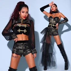 Jazz Dance Costumes For Women Black Kpop Suit Stage Festival Costumes Female Troupe Hip Hop Dance Performance Clothing DQS13036