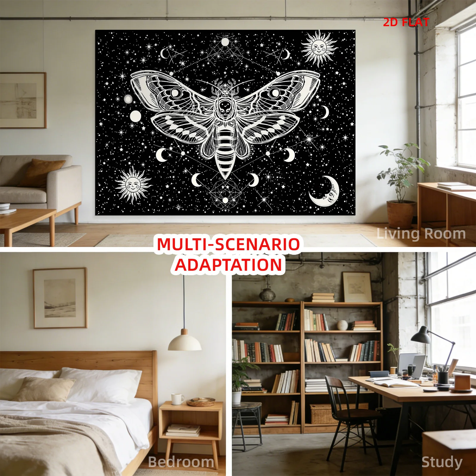 Giant Celestial Butterfly Tapestry Cosmic Moon Stars Wall Hanging Boho Boho Night Sky Witchy Decor Room Decoration Art Print