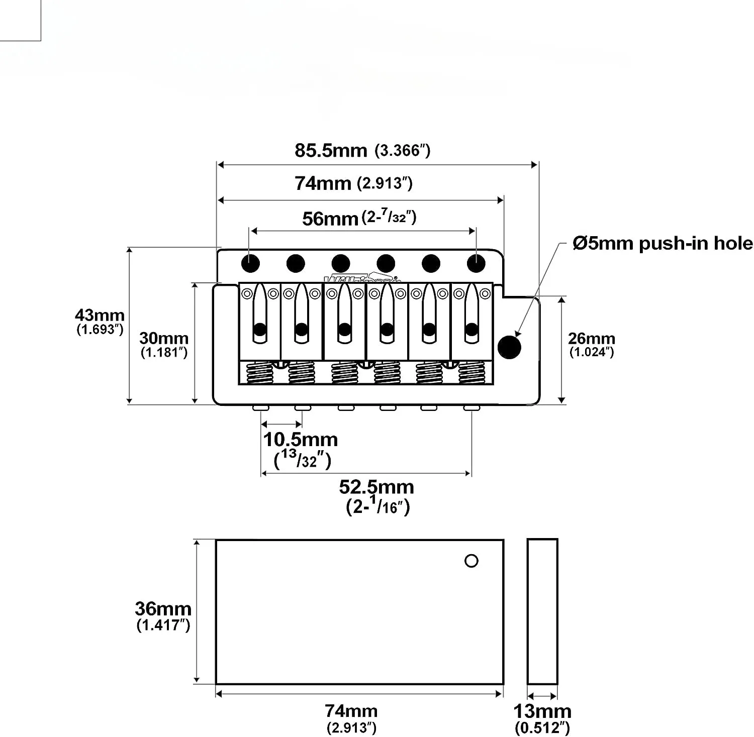جسر تريمولو ويلكنسون WOV09 ديلوكس 52.5 ملم 6 براغي، لمسة نهائية من الكروم الذهبي، للقيثارات St Style #6