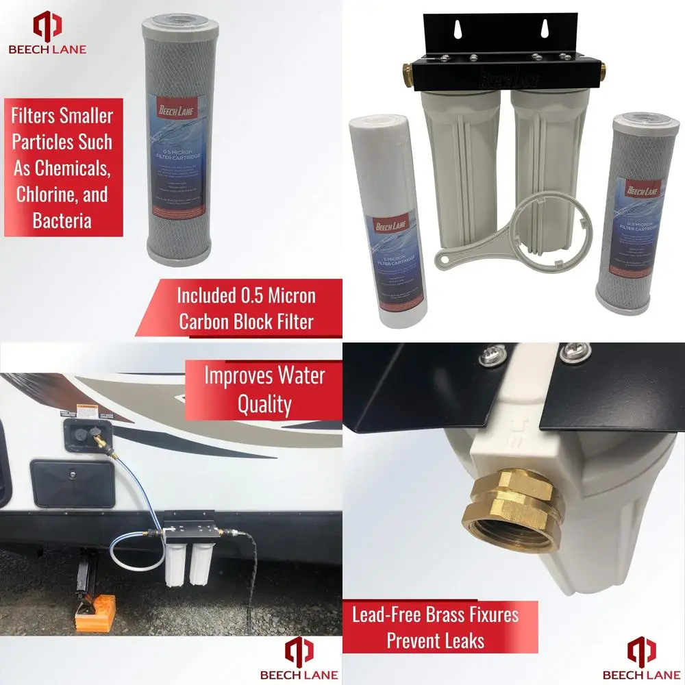 نظام تصفية المياه المزدوج RV الخارجي، تركيبات نحاسية خالية من التسرب، دعامة تثبيت وفلترين متضمنة، هيكل قوي i #1