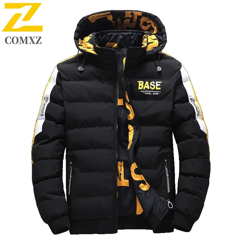 COMXZ Luxurious Men Padding Coat Hooded Outdoor Camping Cold Protection Coat Casual Wear on Both Sides Style Warm Autumn Garment