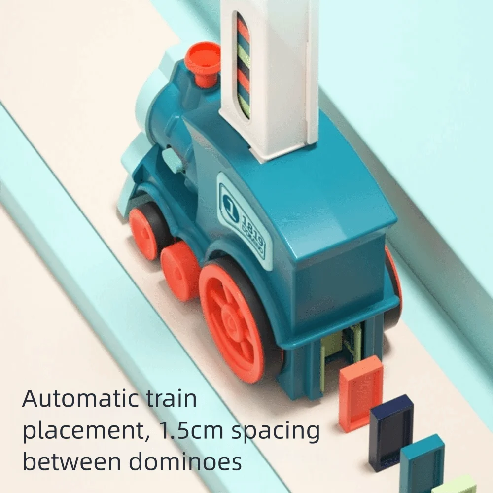 音と光の知育玩具 自動積み上げDIY教育ドミノ列車 小型列車パズルブロック