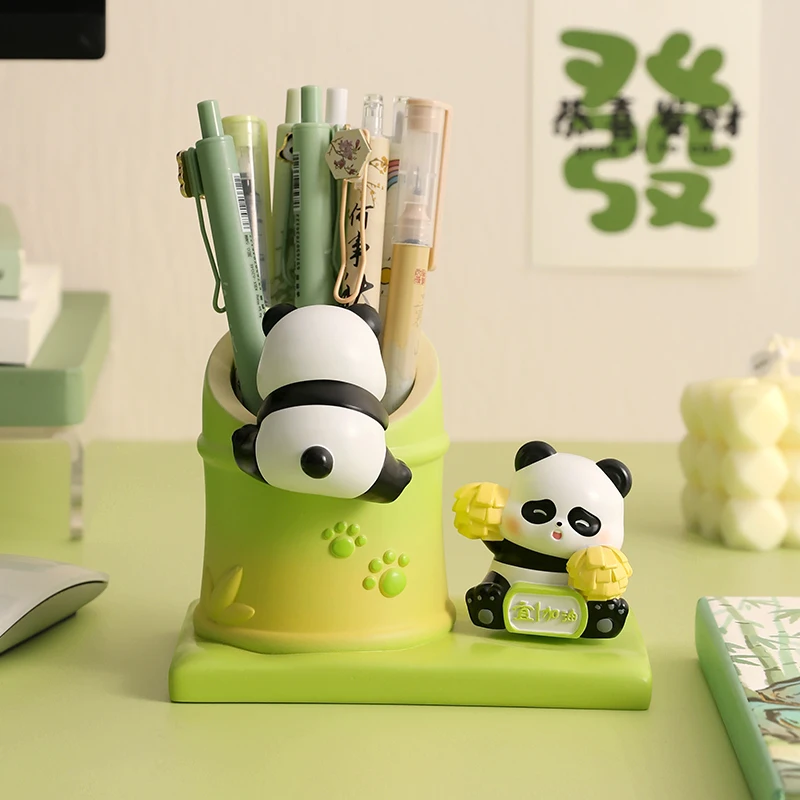Creative Rotatable Panda Pen Holder Large Capacity Storage Cute Office Desktop Decor Festival Gift Ornament