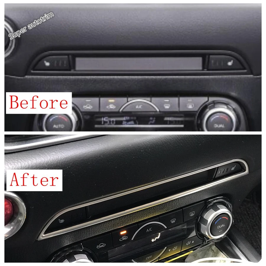 Rear Console Air Conditioner Vent Outlet Frame / CD Panel Cover Trim For Mazda CX-5 CX5 2017 - 2024 Stainless Steel Accessories