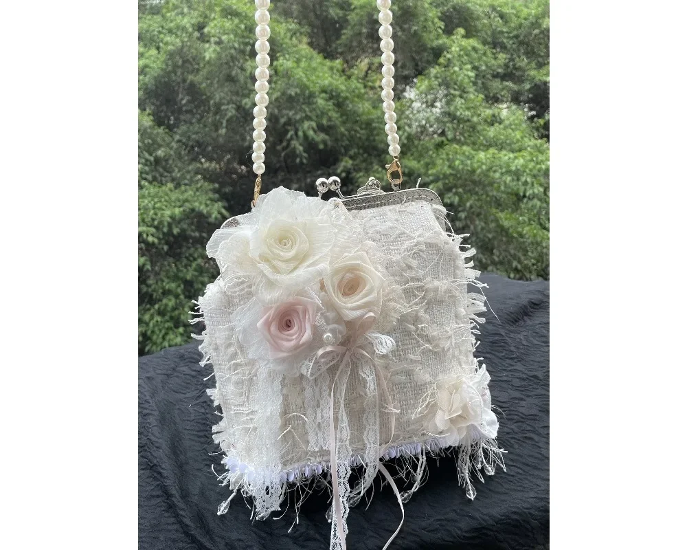 Golden tassel handmade rose flower gentle fairy bag
