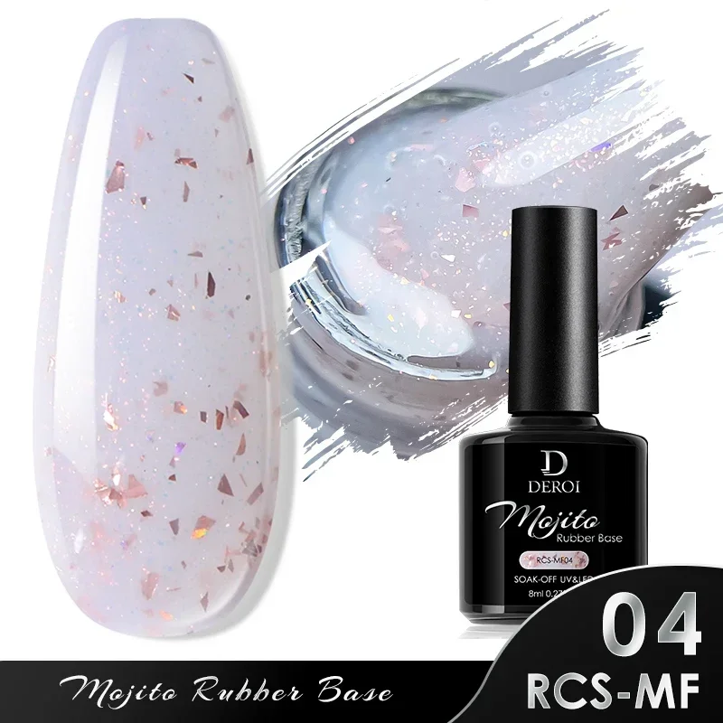 DEROI-UV e LED Gel Esmalte, Rosa Nude, Base de Borracha, Branco Natural, Verniz, Glitter, Semi Permanente, Manicure Art