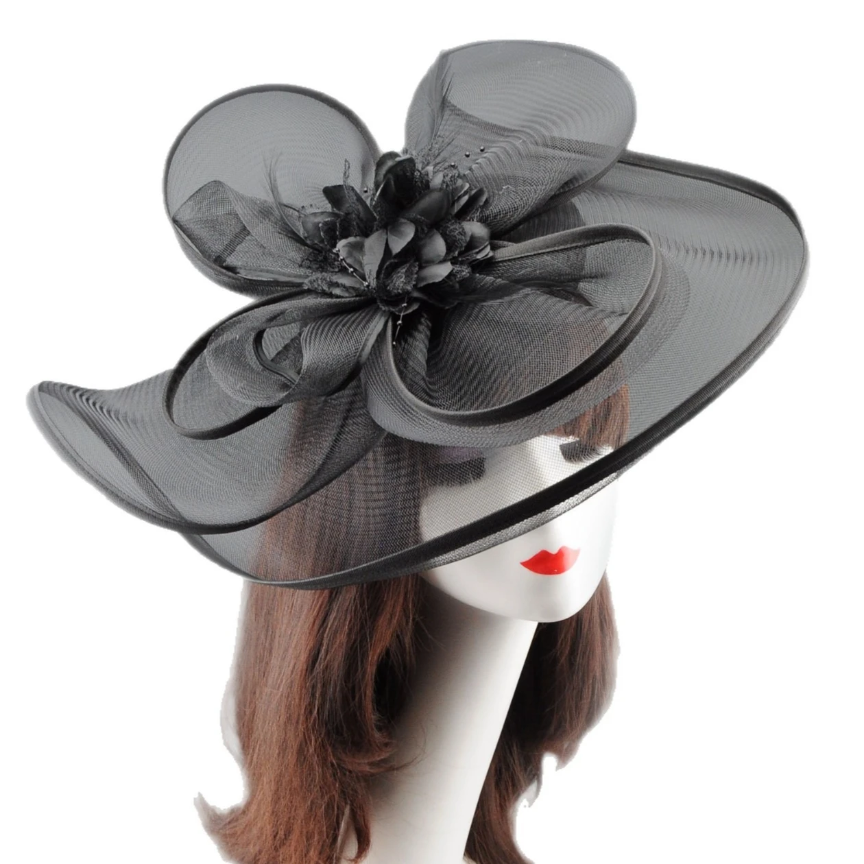 Wholesale Large Mesh Flower Fascinator Hat Hairpin for Women French Style Chapeau Ceremonie Mariage Wedding Bride Fascinators