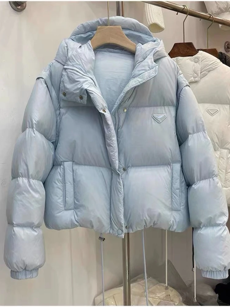 سترة نسائية كورية جديدة لعام 2025 سترات قصيرة خفيفة للغاية موضة شتوية بأكمام قابلة للفصل سترة منتفخة معطف منتفخ على شكل بطة بيضاء #3