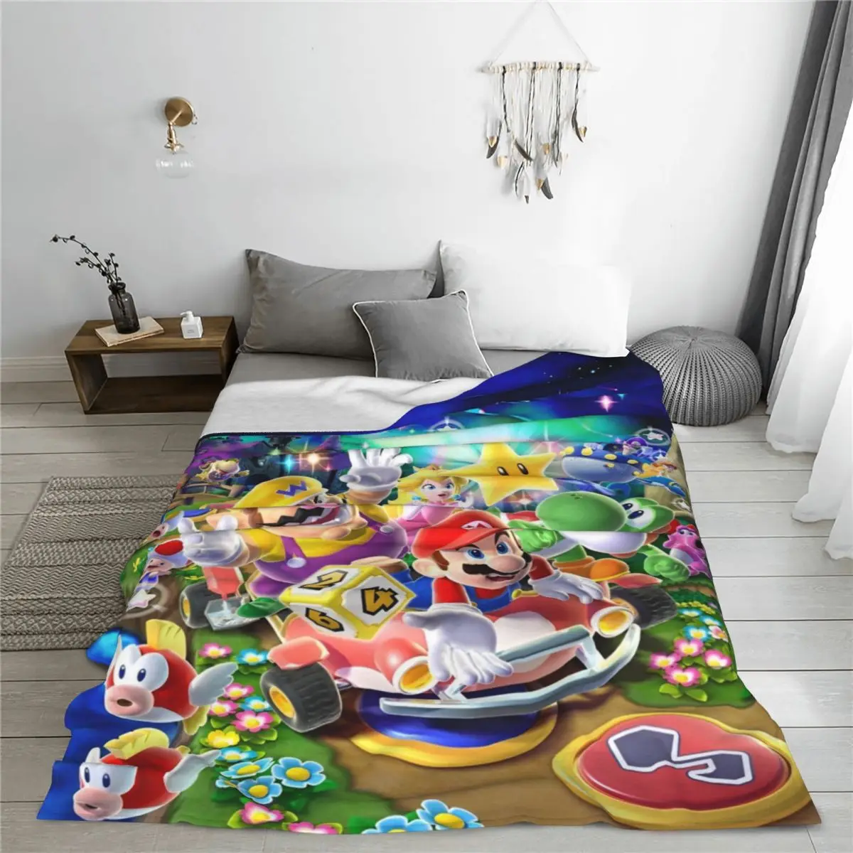 Super Mario Bros Cartoon Game Flannel Throw Blankets Anime Action Blanket for Bed Office Warm Bedspread