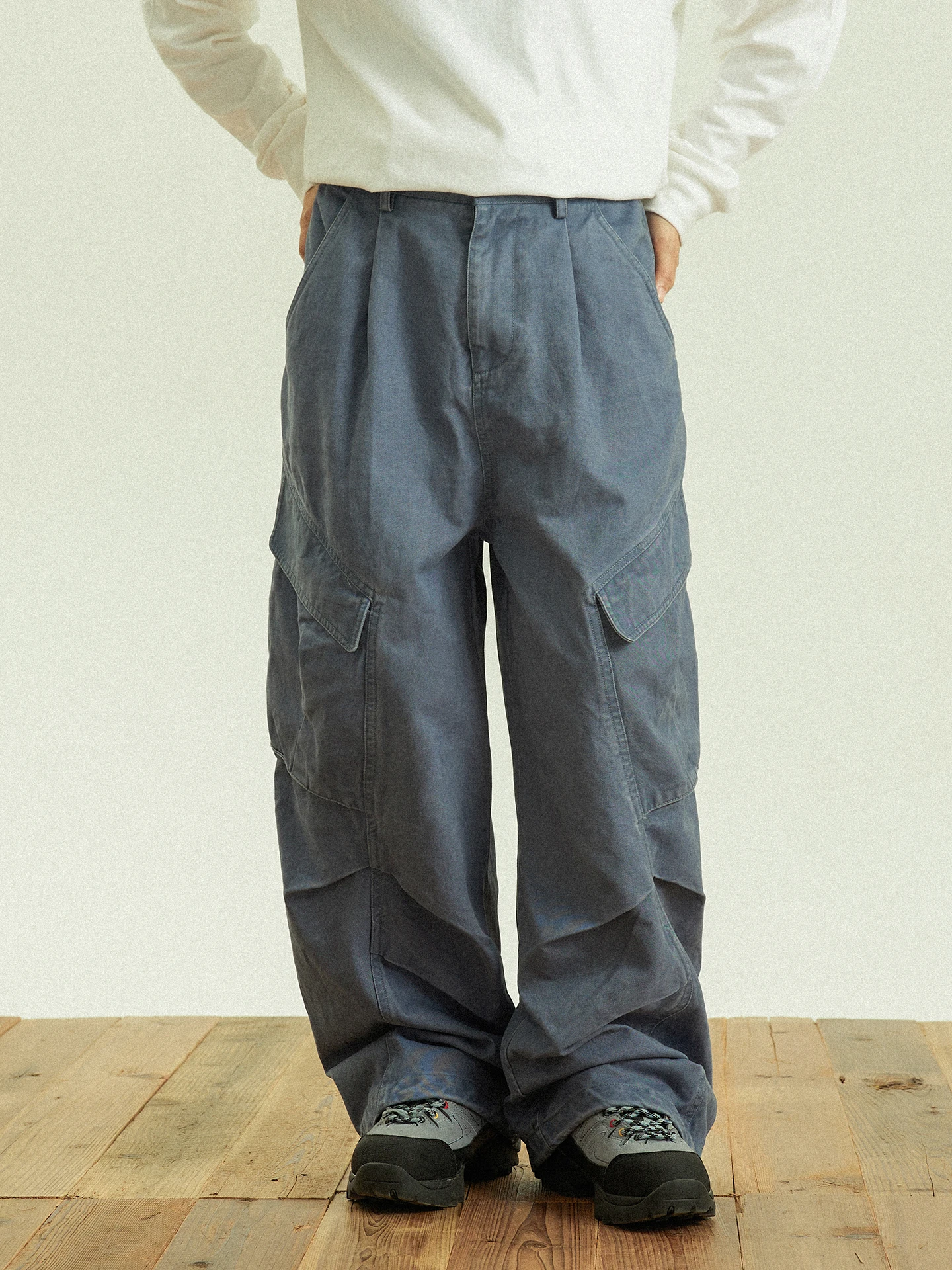 

GoodNorth Retro French Workwear Blue Loose Straight Leg Trousers Men's Women's Multi-ket Casual Long Pants