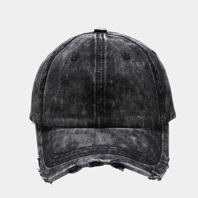 2024 New Washed Old Cowboy Blue Baseball Hat Soft Top, Broken Hole, Polished Edge Duck Tongue Hat Women\'s Sun Protection