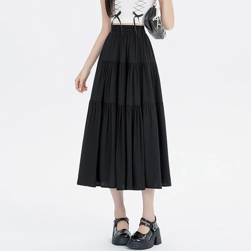 New Cake Traf Mid-length Skirt Spring and Summer Women High Waist A Line Skirt Kaftan Femme Streetwear Loose Skirts