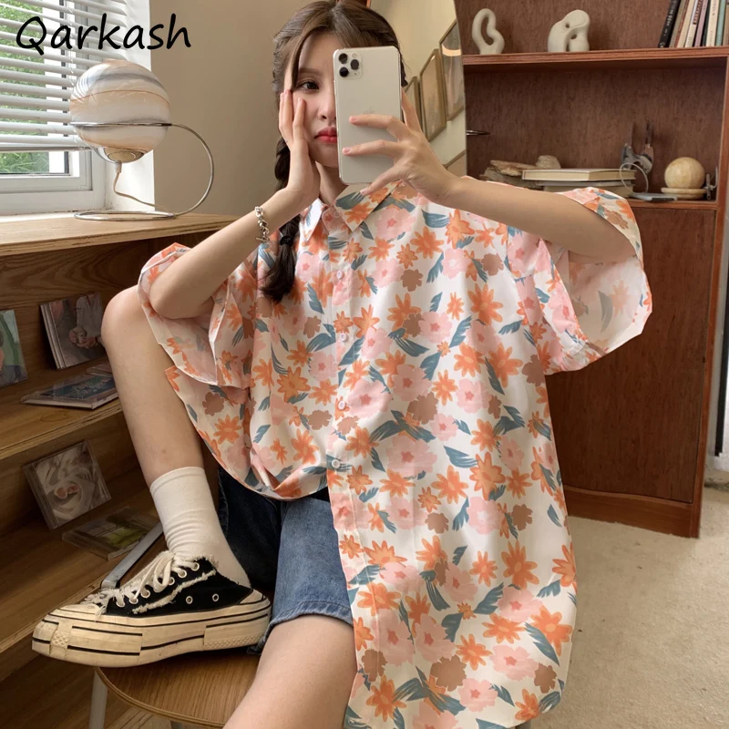 

Floral Short Sleeve Shirts Women Summer Tops Clothes Fashion Korean Style Casual Vintage Streetwear Elegant Harajuku College New