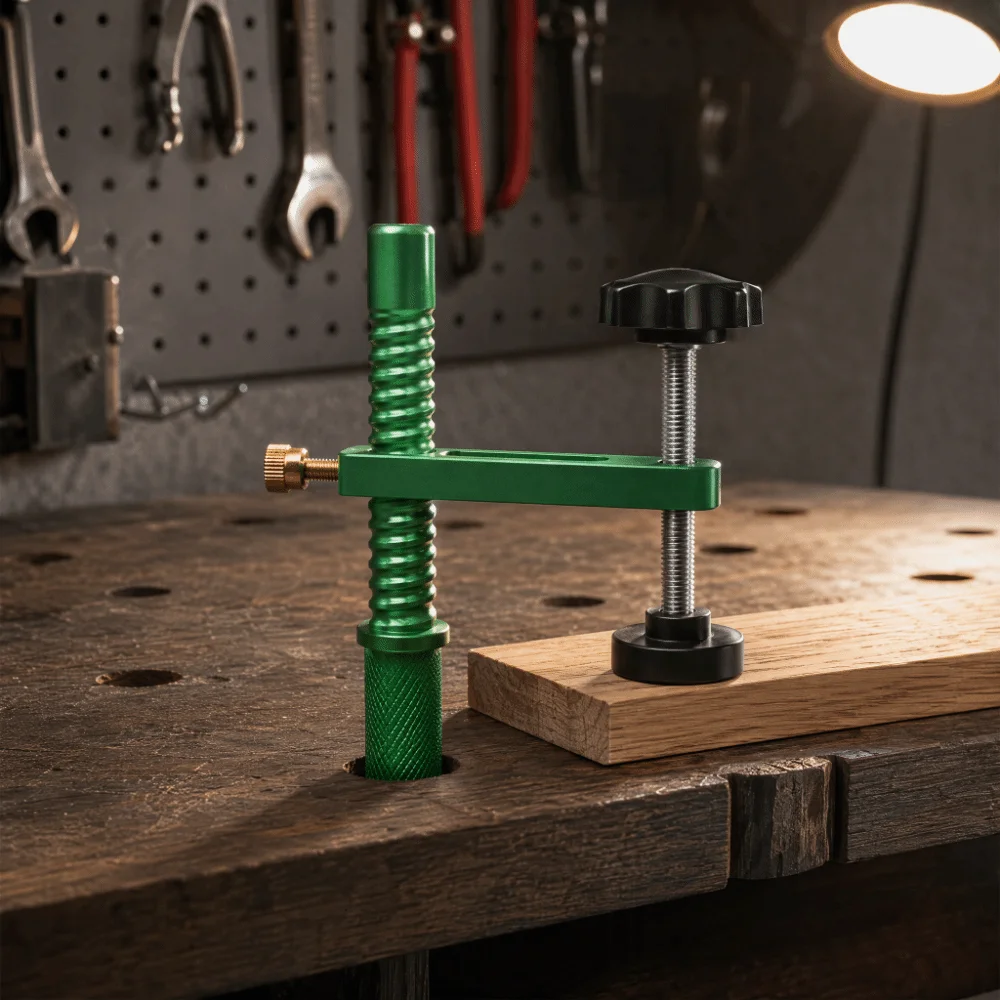 Aluminum Alloy Bench Dog Clamp 60mm Clamping Range 20mm Dog Bore Quick Hold Down Clamp Lightweight Design Quick Acting Mechanism