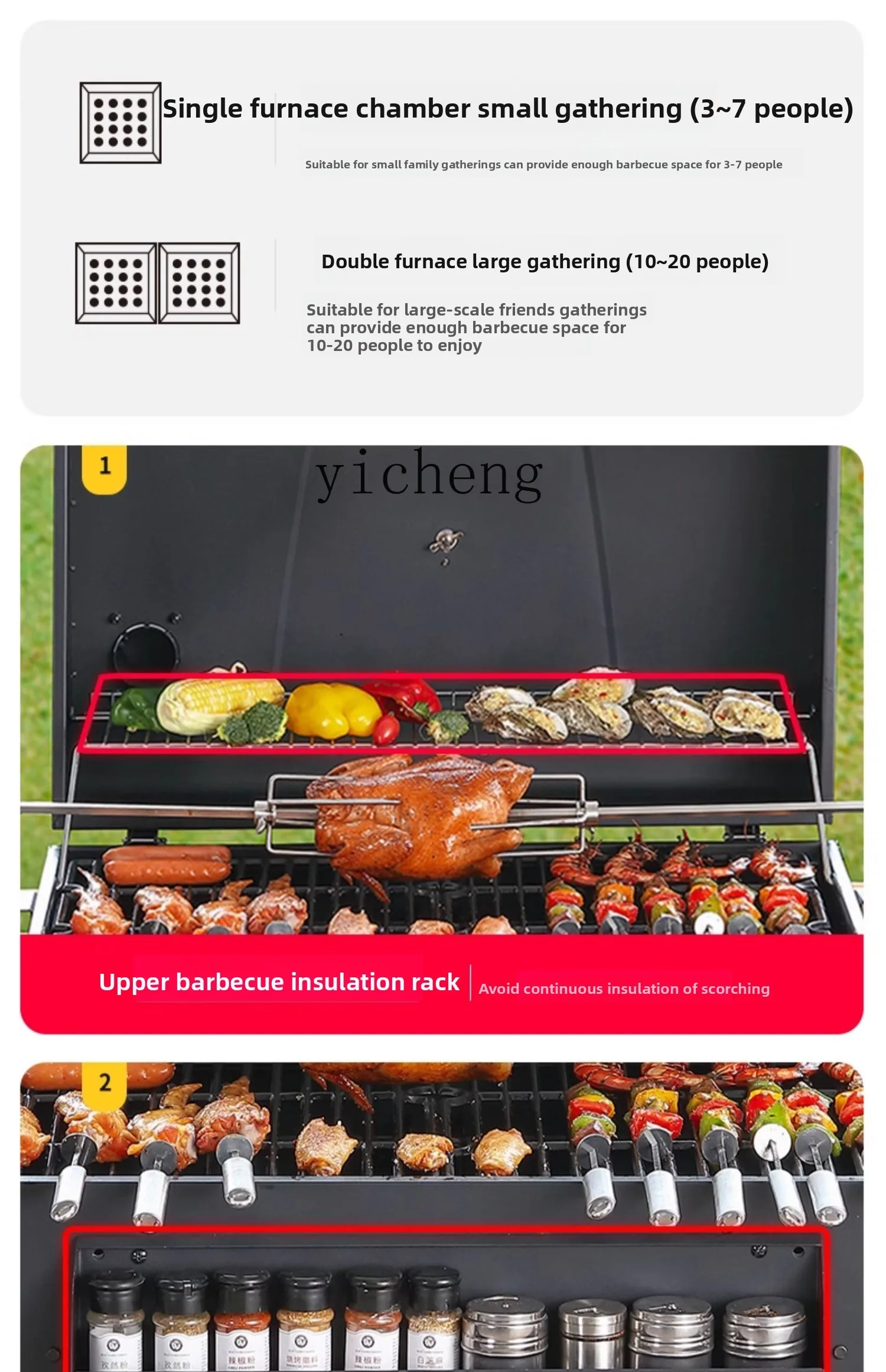 TQH Parrilla de carbón para el hogar Villa Patio Parrilla Parrilla móvil Barbacoa americana ahumada