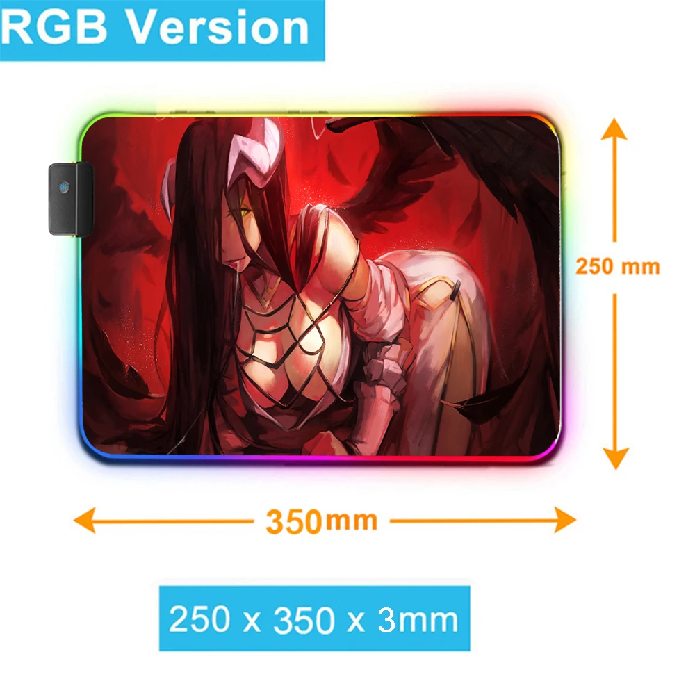 MRGLZY Albedo Hot Anime Overlord  Mouse Pad LED Light RGB Gamer Sexy Busty Girl Desk Mat Gaming Accessories for Laptop Keyboard