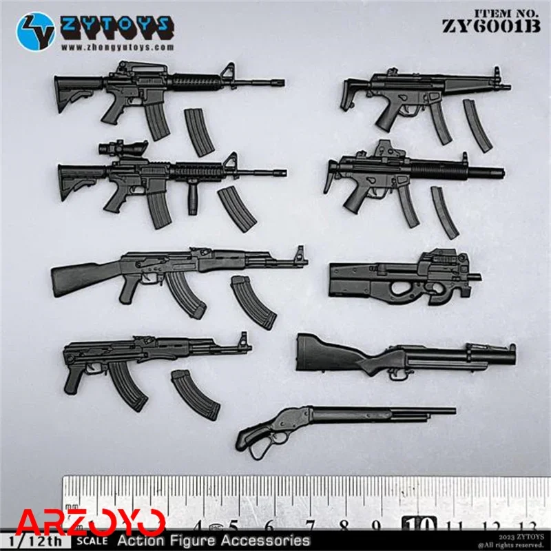 ZYTOYS ZY6001 1/12 Scale MP5 M4 AK47 P90 M1887 Soldier Gun Weapon Model 9pcs Mini Scene Accessories Fit 6'' Action Figure Body