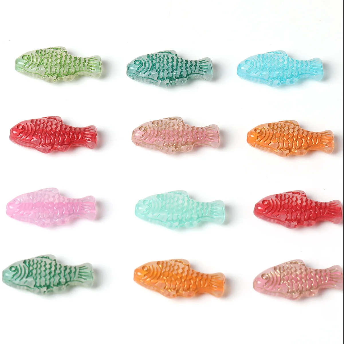 30/60pcs Random Color Gold‑lined Fish‑Shaped Acrylic Beads 13*25mm Loose Spacer Beads For Bracelet Jewelry DIY Craft Making*