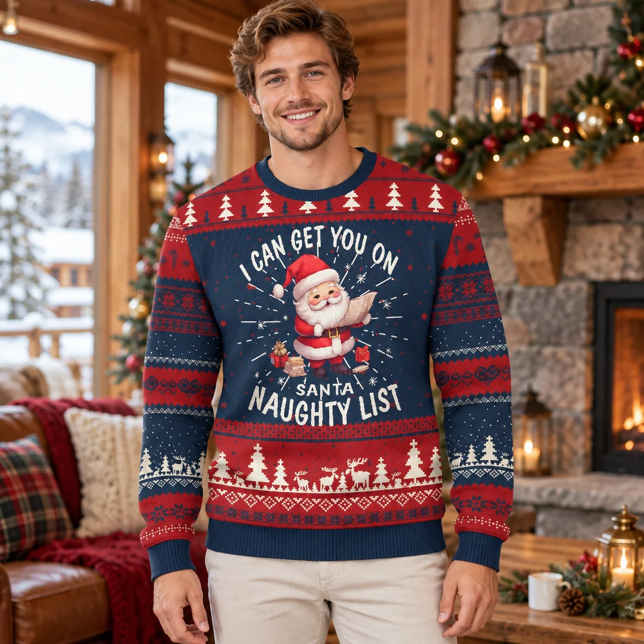 New Santa Claus Artwork Brings Holiday Spirit to Sweaters An Ugly Christmas Sweater for Men Women and Christmas Get Togethers