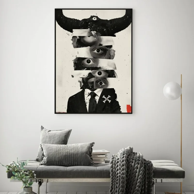 Black and White Abstract Figure Painting Horror Evil Spirit Eyes of The Unseen Poster Thrilling Devil Canvas Wall Art Room Decor