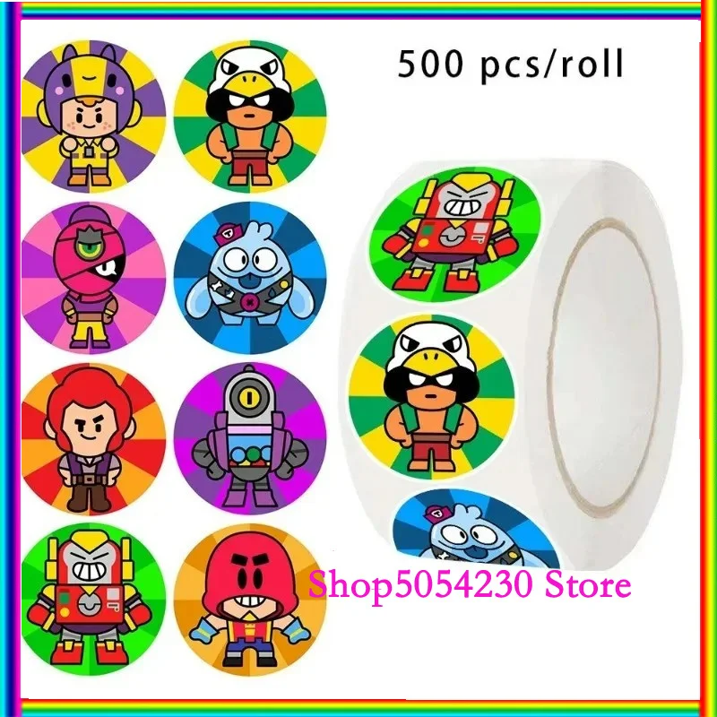 

500pcs/roll PVC Cute Cartoon Stickers for Guitar Tablet Scooter Game Brawl Stars Waterproof Sticker Anime Stationery Decoration