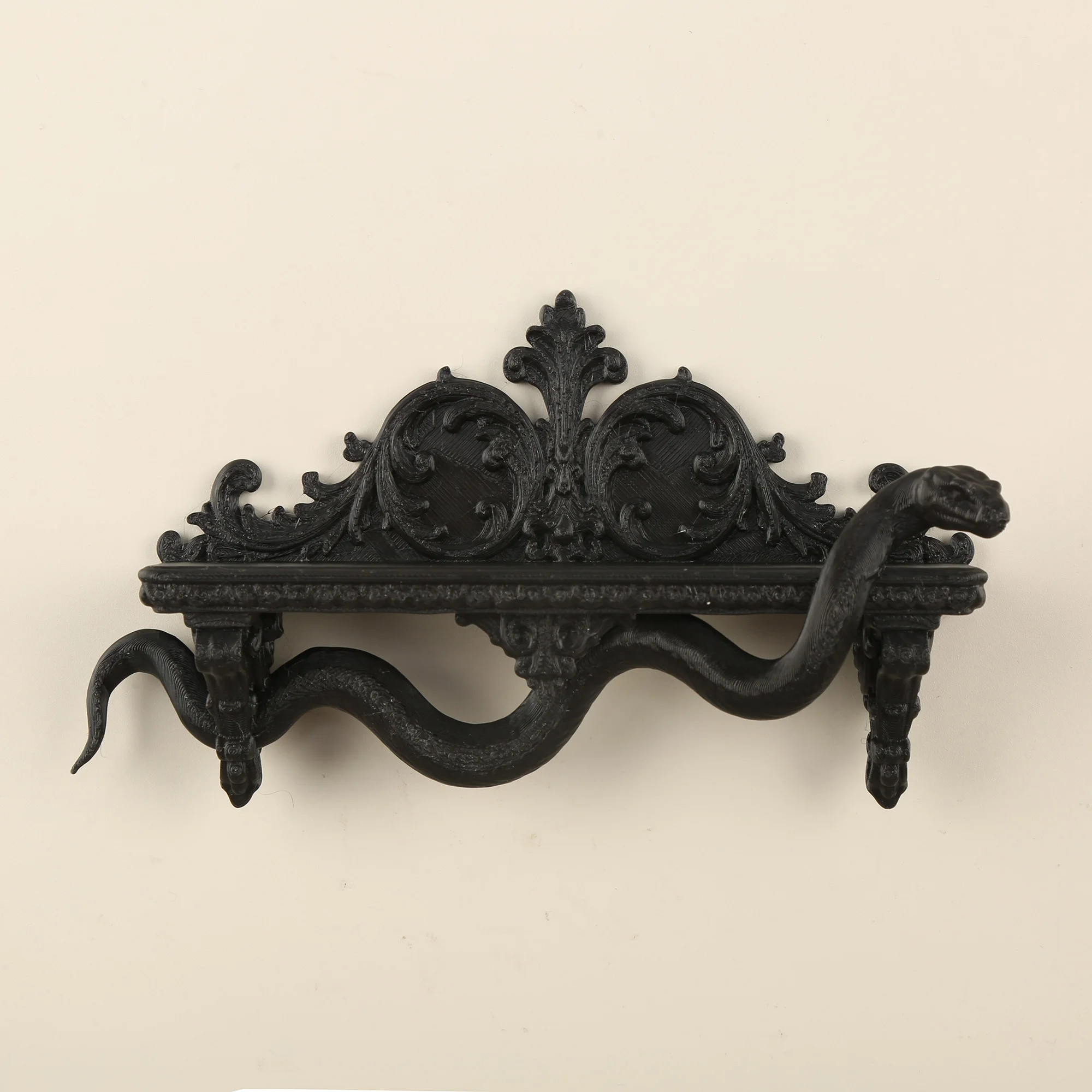 Gothic Baroque Coiled Snake Wall Shelf, Black Plastic Floating Crystal Display Shelf for Dark Academia Witchy Halloween Home Dec