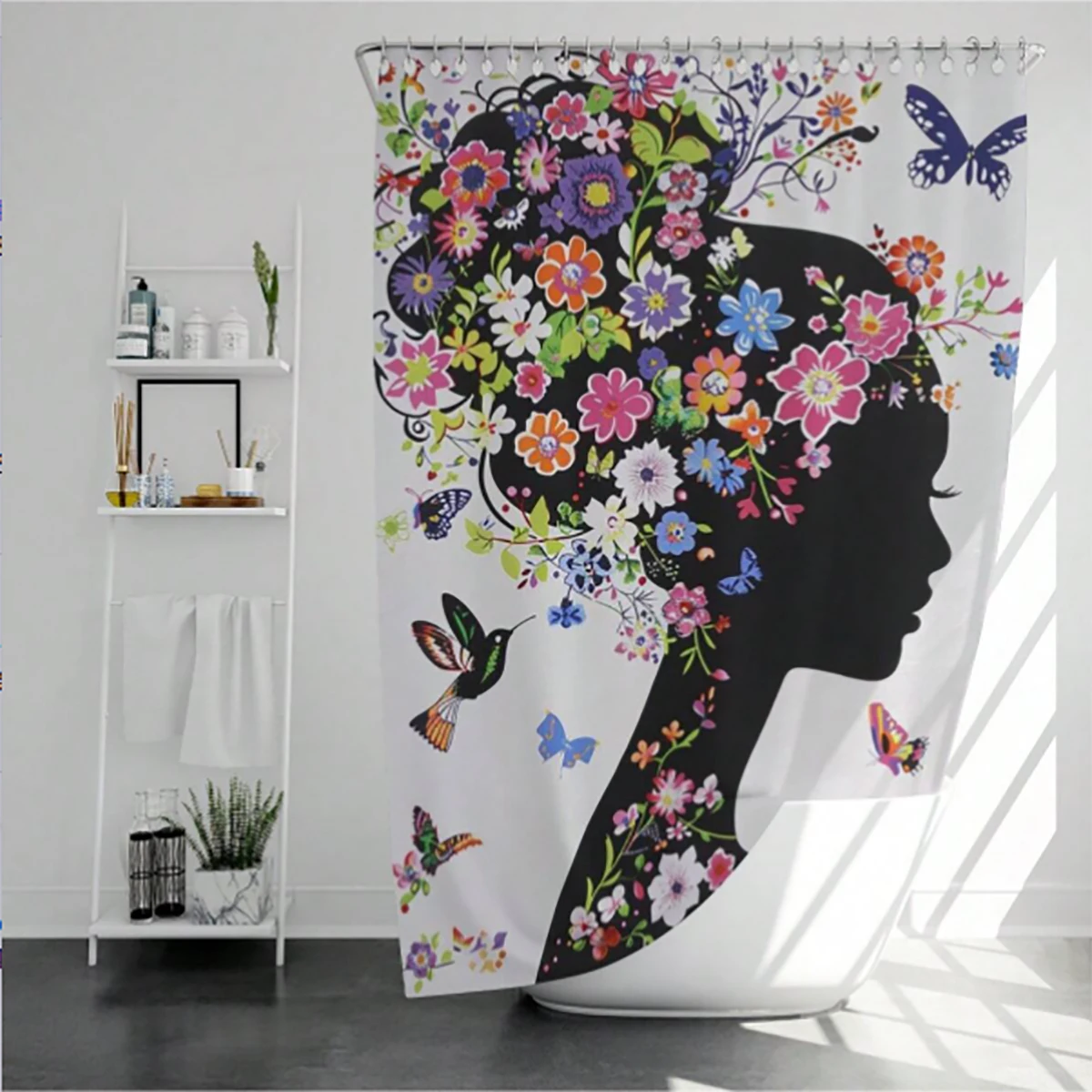 1 pc female silhouette pattern polyester material shower curtain waterproof fabric, thickened anti mold partition curtain fo