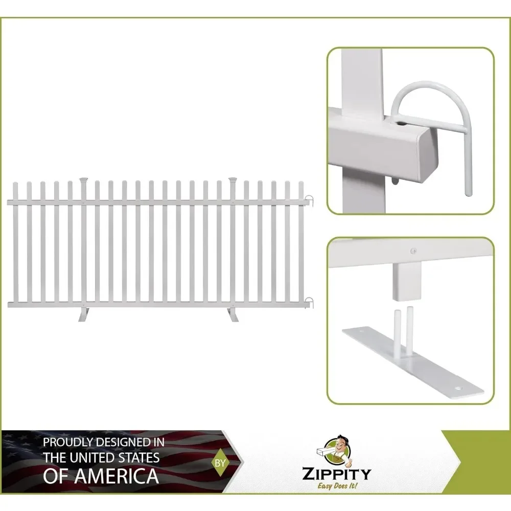 Fence Lightweight Portable Vinyl Picket Fence Kit W/Metal Base (42