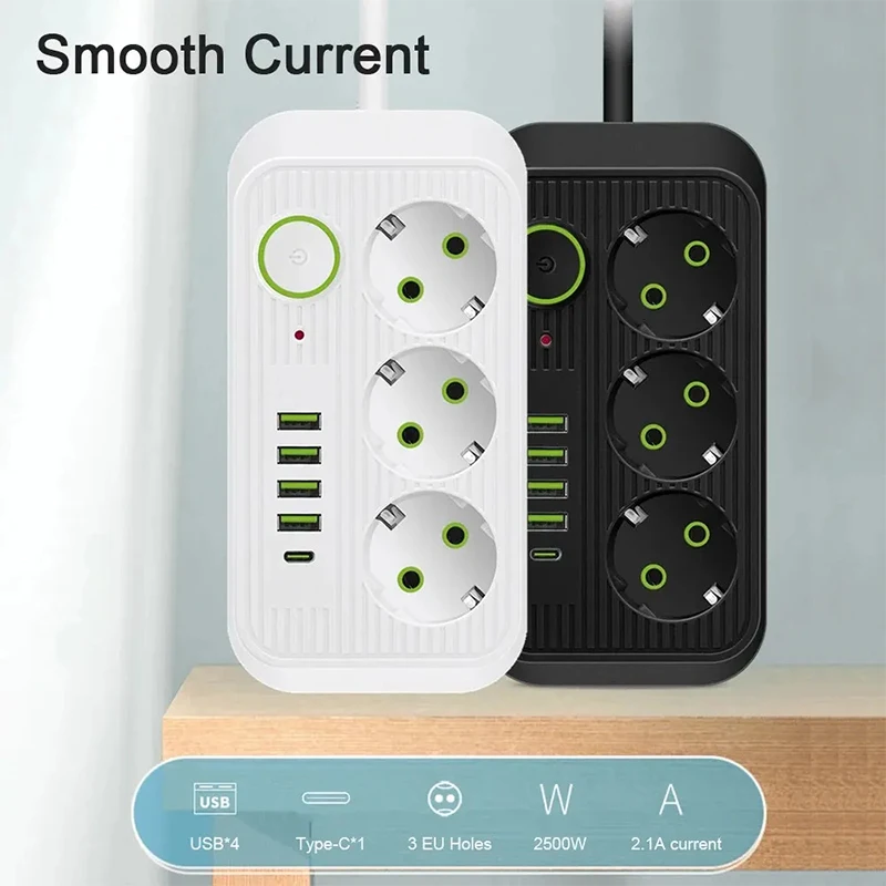 Xiaomi Socket Power Strip with USB Type C Fast Charging Network Filter Adapter European Plug Extension Cord AC Power Outlet