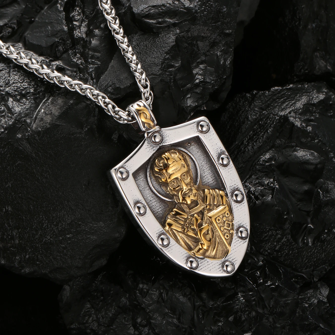 

1PC Vintage Stainless Steel Catholicism Nicholas Portrait Necklace for Men Prayer Necklace Men Spiritual Jewelry