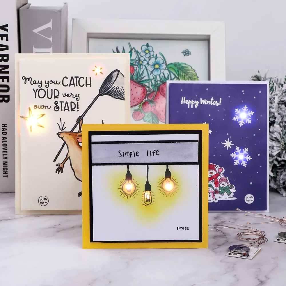 Twinkle Light with Three Bright/Warm White Flashing LEDs, Self-Adhesive Light-Up Units for Making Interactive Twinkle Cards