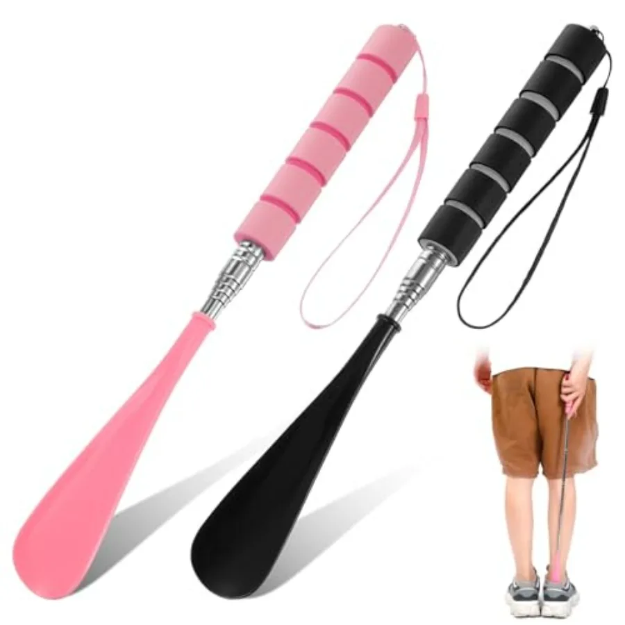 

ElevateTech 2Pcs Shoe Horn Long Handle Stainless Steel Retractable Shoe Horn Adjustable Length Travel Shoes Helper
