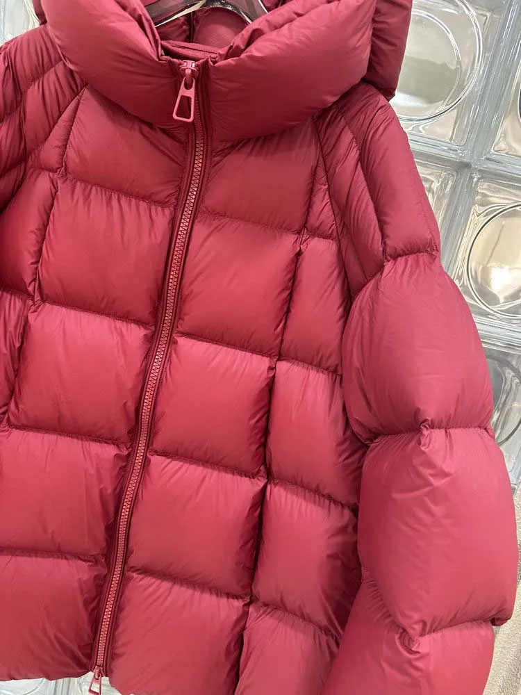 Luxury Oversize thickened warm down jacket for women 2026 Winter High quality Long sleeve puffer coat Black Red INKEO DJ728
